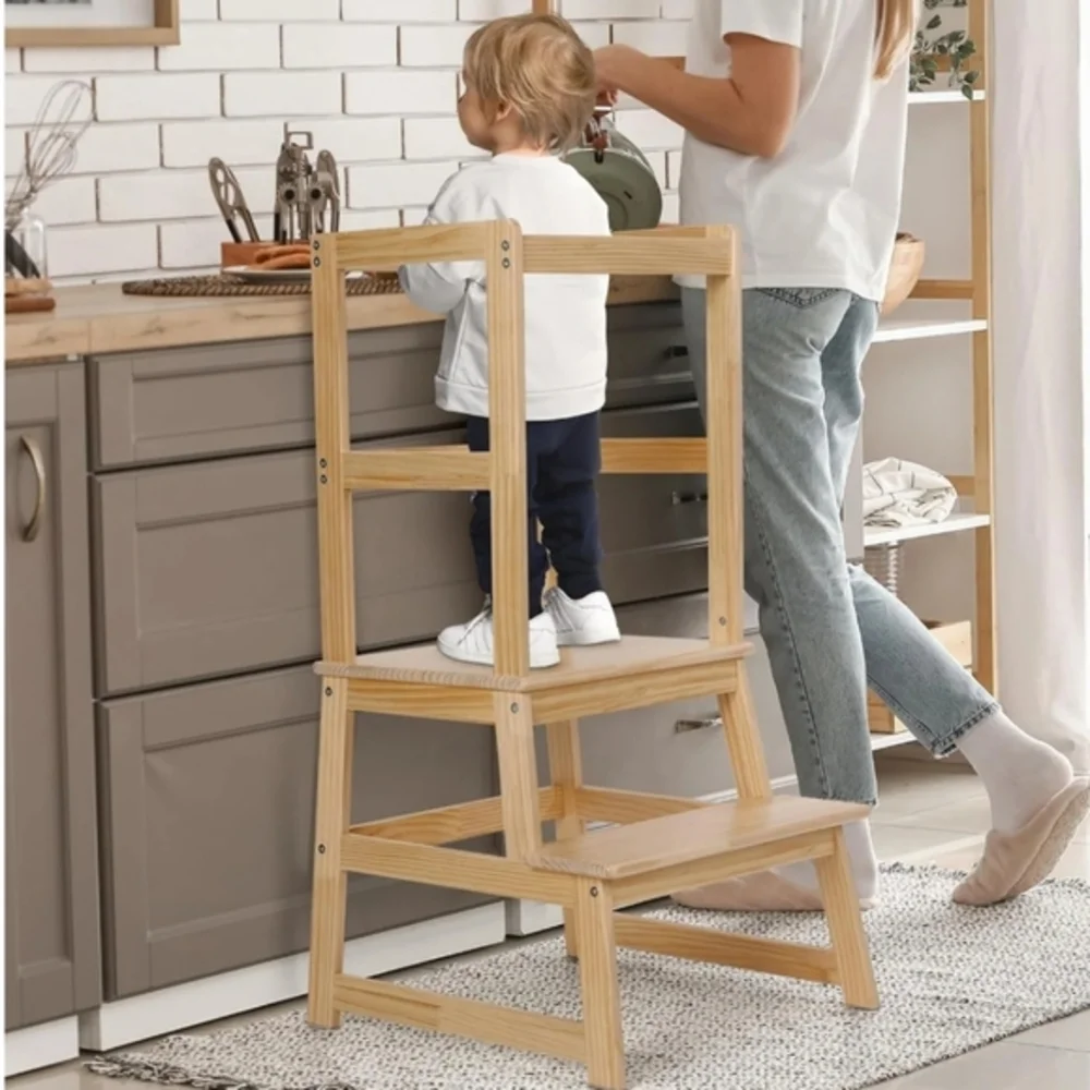 Kitchen Step Stool with Safety Rail Toddlers Learning Stool Standing‎ Tower Kids